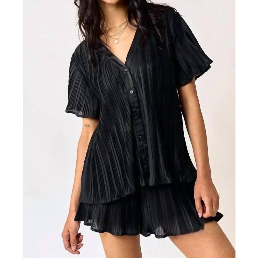 NEW LALAVON brandy pleated shirt top & shorts set in black